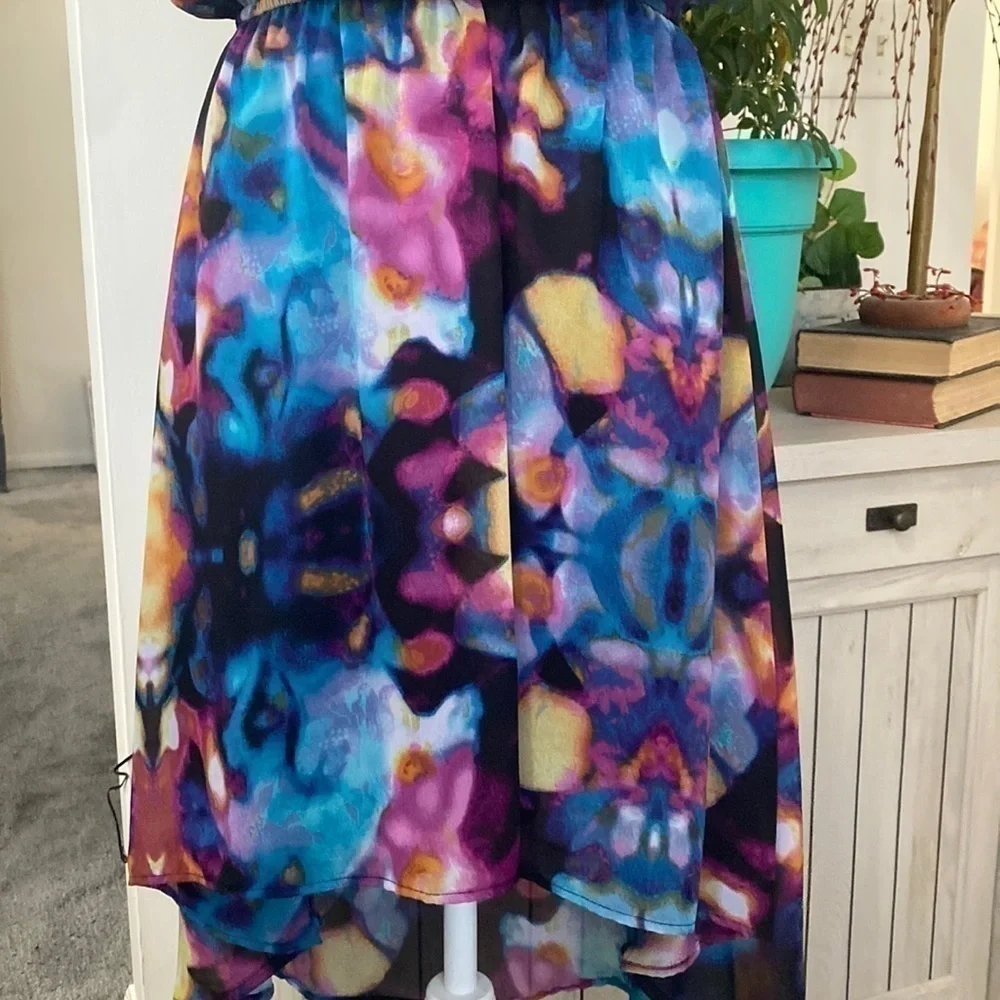 Mossimo Multicolor Tye Dye Summer Sleeveless High Low Floral Abstract Dress